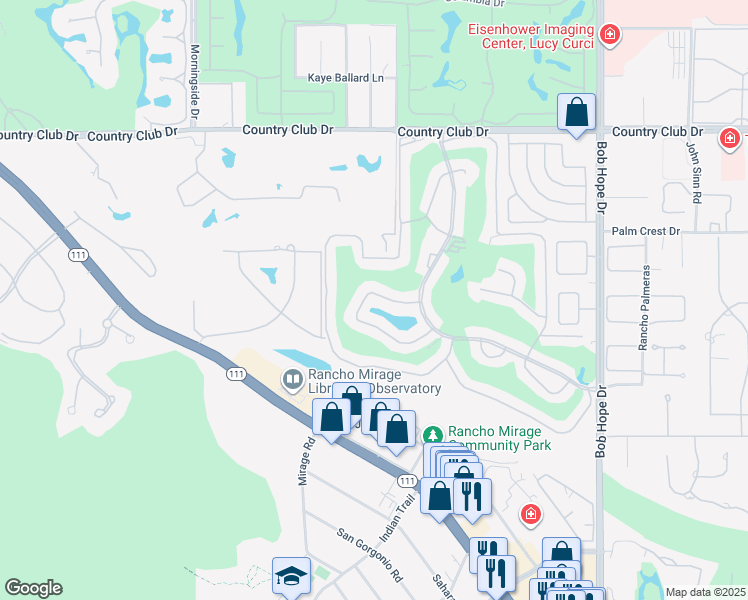 map of restaurants, bars, coffee shops, grocery stores, and more near 85 Palma Drive in Rancho Mirage
