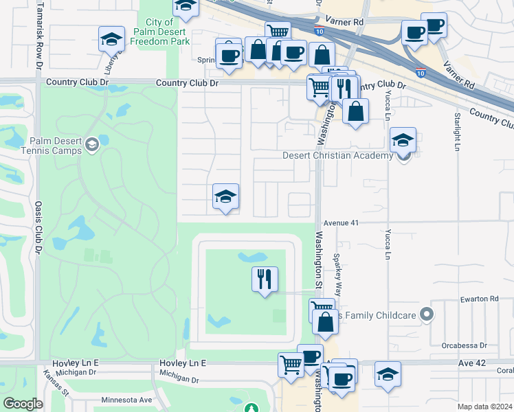 map of restaurants, bars, coffee shops, grocery stores, and more near 40894 Schafer Place in Palm Desert