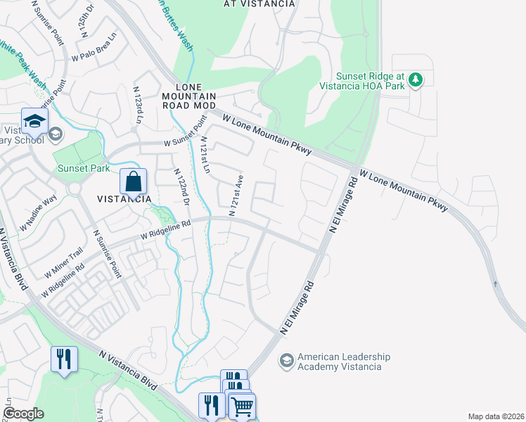 map of restaurants, bars, coffee shops, grocery stores, and more near 12041 West Nadine Way in Peoria