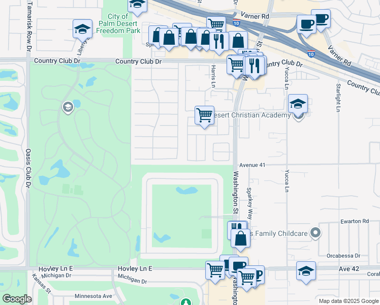 map of restaurants, bars, coffee shops, grocery stores, and more near 40894 Schafer Place in Palm Desert