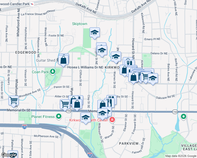 map of restaurants, bars, coffee shops, grocery stores, and more near 60 Rogers Street Southeast in Atlanta
