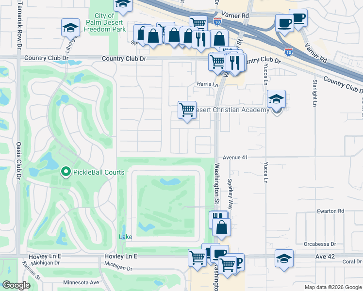 map of restaurants, bars, coffee shops, grocery stores, and more near 40888 Flying Sea Road in Palm Desert