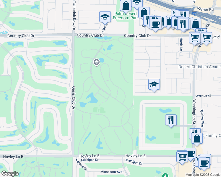 map of restaurants, bars, coffee shops, grocery stores, and more near 40953 La Costa Circle West in Palm Desert