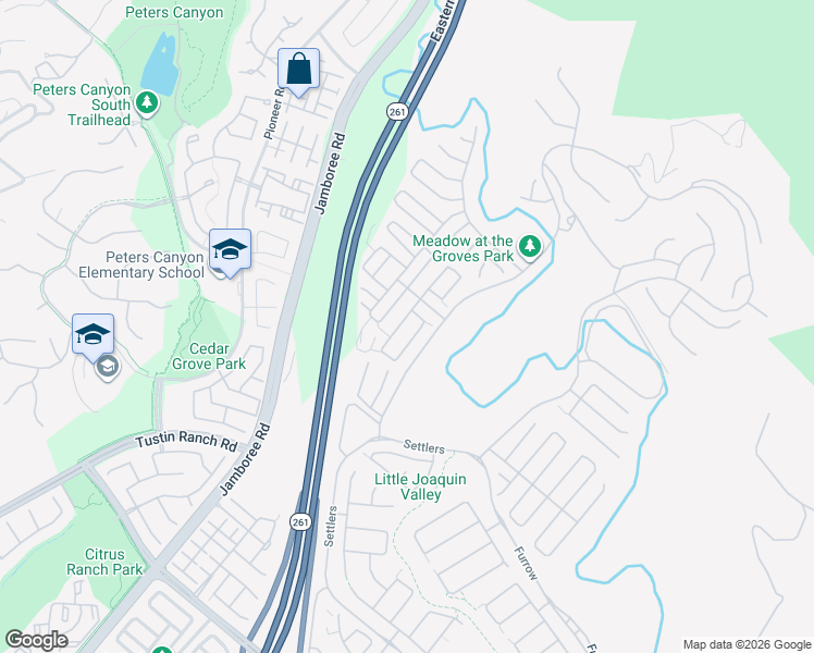 map of restaurants, bars, coffee shops, grocery stores, and more near 93 Rockinghorse in Irvine