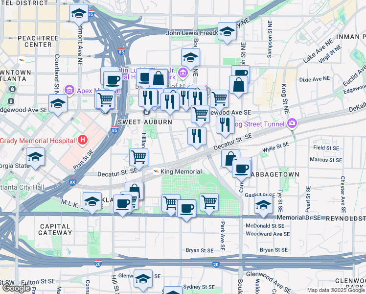 map of restaurants, bars, coffee shops, grocery stores, and more near 412 Todd Street Southeast in Atlanta