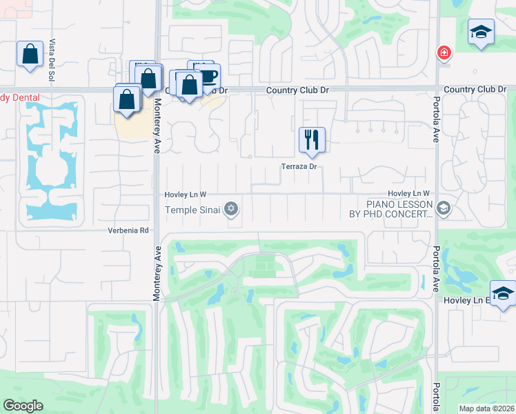 map of restaurants, bars, coffee shops, grocery stores, and more near 40810 Centennial Circle in Palm Desert