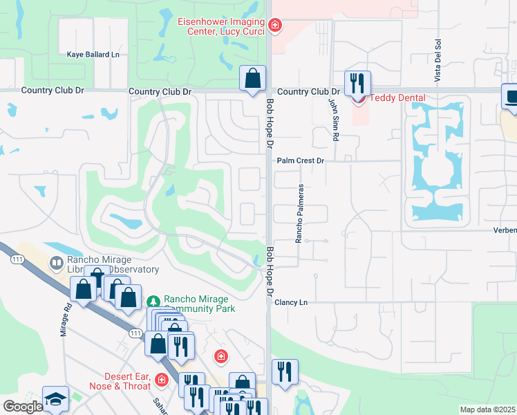 map of restaurants, bars, coffee shops, grocery stores, and more near 71990 Vista Del Rio in Rancho Mirage