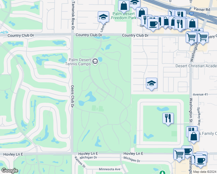 map of restaurants, bars, coffee shops, grocery stores, and more near 40960 La Costa Circle West in Palm Desert