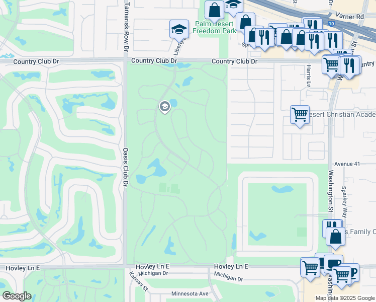 map of restaurants, bars, coffee shops, grocery stores, and more near 40953 La Costa Circle West in Palm Desert