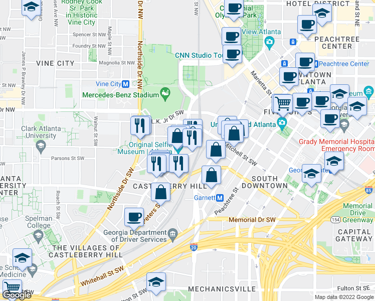 map of restaurants, bars, coffee shops, grocery stores, and more near 339 Nelson Street Southwest in Atlanta