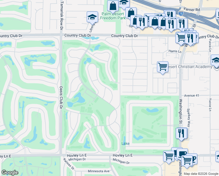 map of restaurants, bars, coffee shops, grocery stores, and more near 40856 La Costa Circle East in Palm Desert