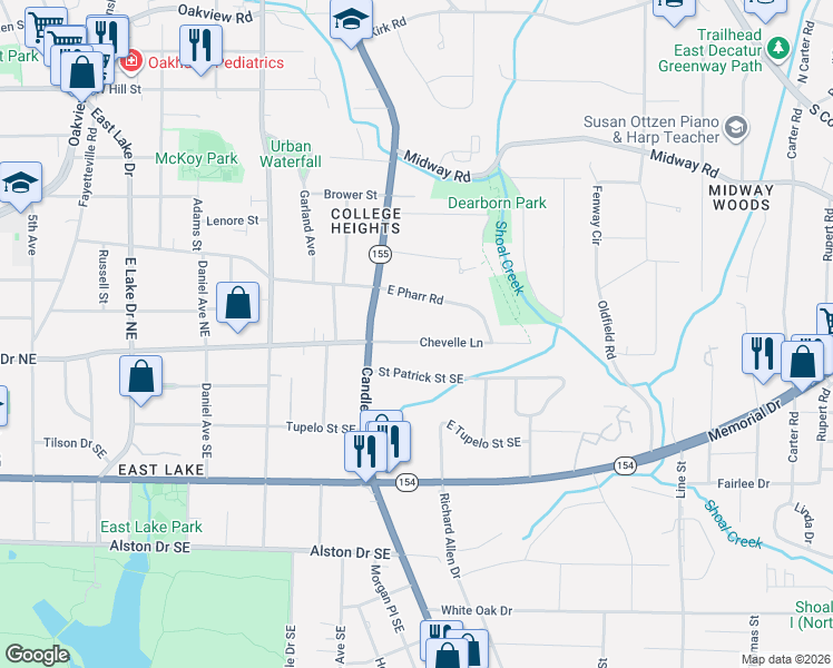 map of restaurants, bars, coffee shops, grocery stores, and more near 2925 Chevelle Lane Southeast in Atlanta