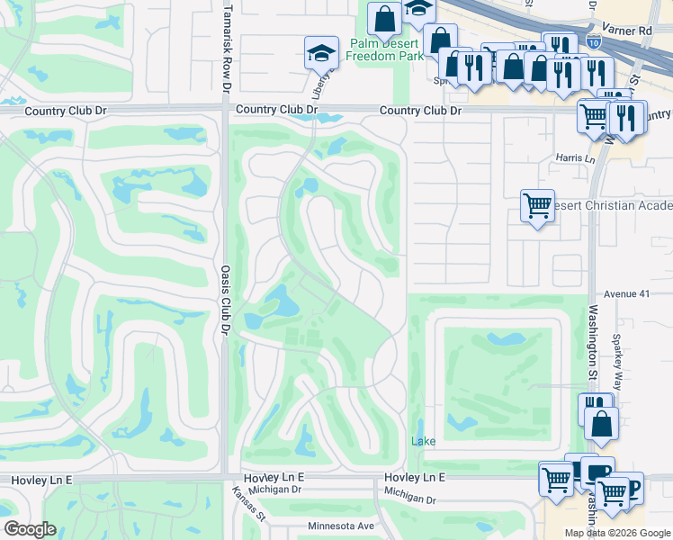 map of restaurants, bars, coffee shops, grocery stores, and more near 40960 La Costa Circle West in Palm Desert