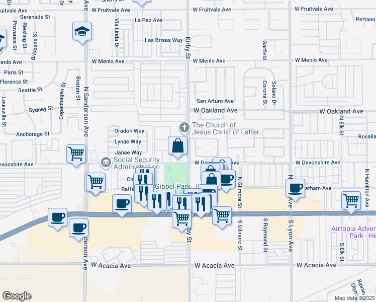 map of restaurants, bars, coffee shops, grocery stores, and more near 2700 West Devonshire Avenue in Hemet