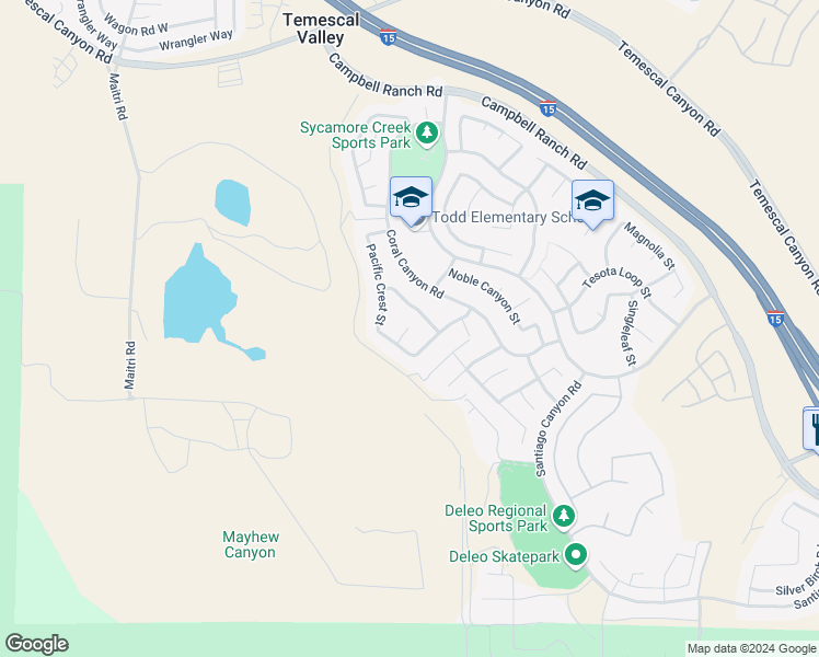 map of restaurants, bars, coffee shops, grocery stores, and more near 10952 Marygold Way in Corona