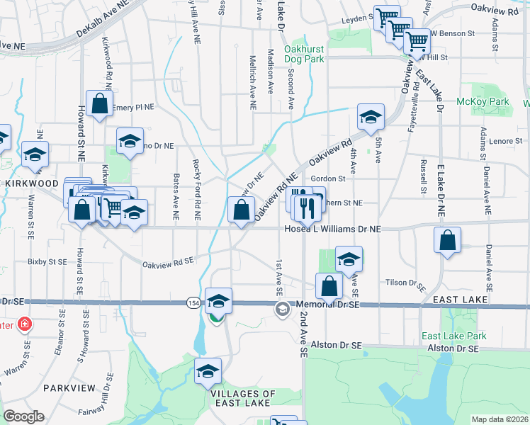 map of restaurants, bars, coffee shops, grocery stores, and more near 2306 Hosea L Williams Drive Northeast in Atlanta