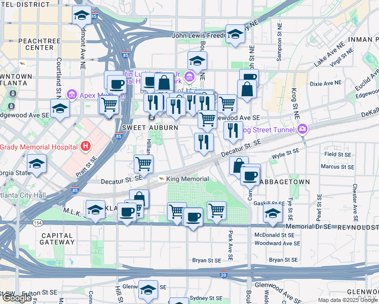 map of restaurants, bars, coffee shops, grocery stores, and more near 412 Todd Street Southeast in Atlanta