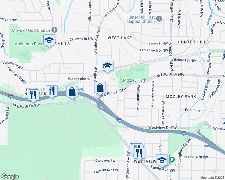 map of restaurants, bars, coffee shops, grocery stores, and more near in Atlanta