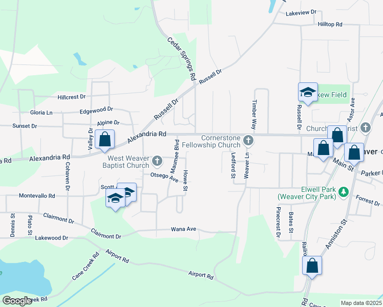 map of restaurants, bars, coffee shops, grocery stores, and more near 513 Howe Street in Weaver