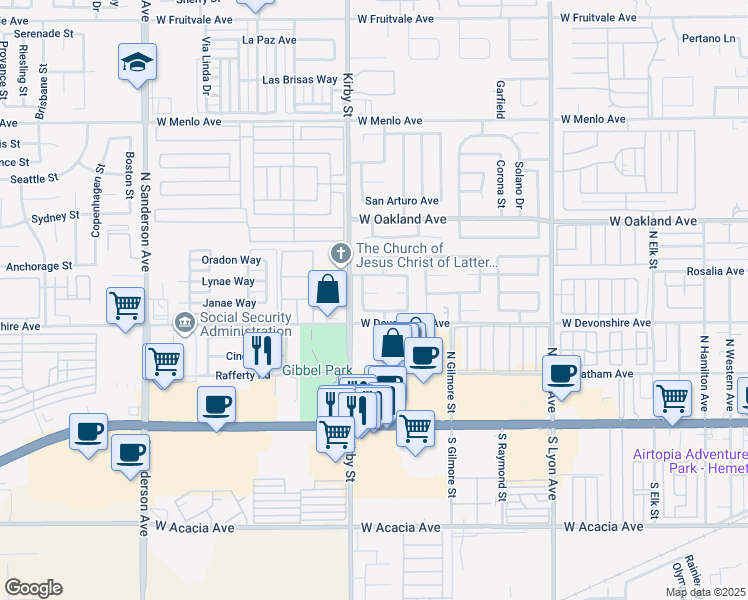 map of restaurants, bars, coffee shops, grocery stores, and more near 2391 Antigua Court in Hemet