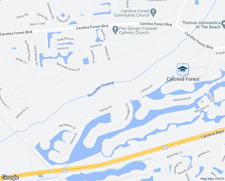 map of restaurants, bars, coffee shops, grocery stores, and more near 672 Oxbow Drive in Myrtle Beach