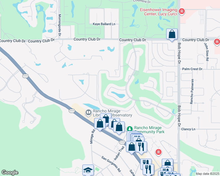 map of restaurants, bars, coffee shops, grocery stores, and more near 48 Palma Drive in Rancho Mirage