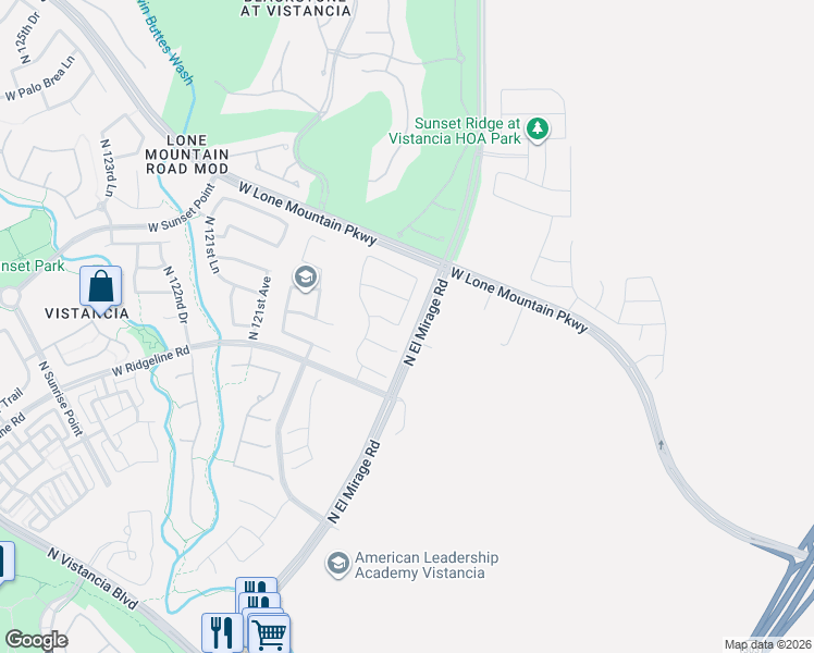 map of restaurants, bars, coffee shops, grocery stores, and more near 11834 West Nadine Way in Peoria