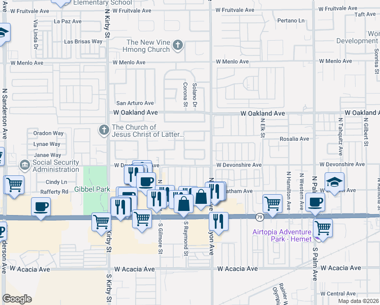 map of restaurants, bars, coffee shops, grocery stores, and more near 1931 Arboleda Calle in Hemet