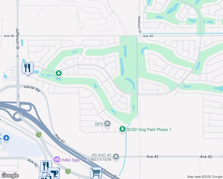 map of restaurants, bars, coffee shops, grocery stores, and more near 80785 Avenida Santa Carmen in Indio
