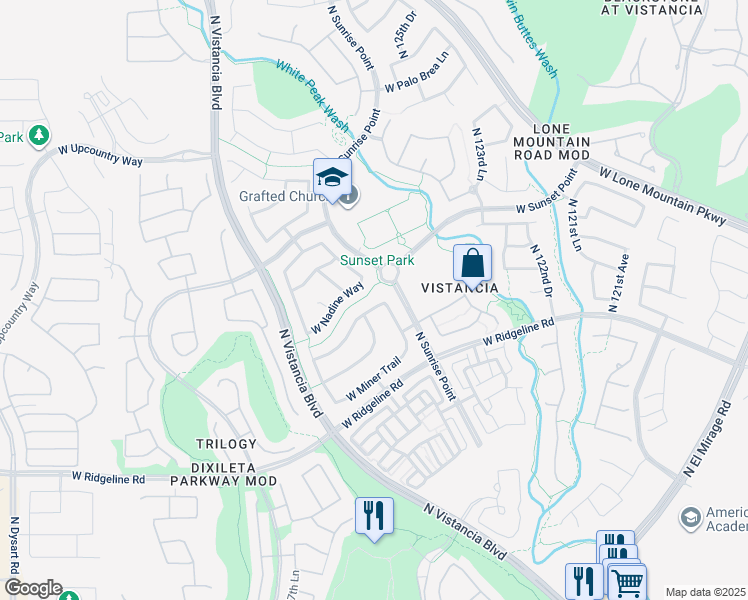 map of restaurants, bars, coffee shops, grocery stores, and more near 12546 West Morning Vista Drive in Peoria