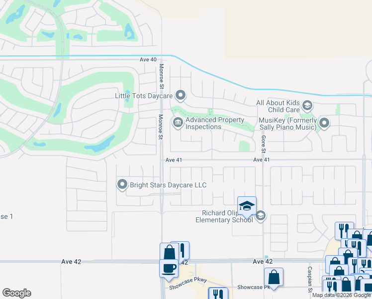 map of restaurants, bars, coffee shops, grocery stores, and more near 82120 Verdi Road in Indio