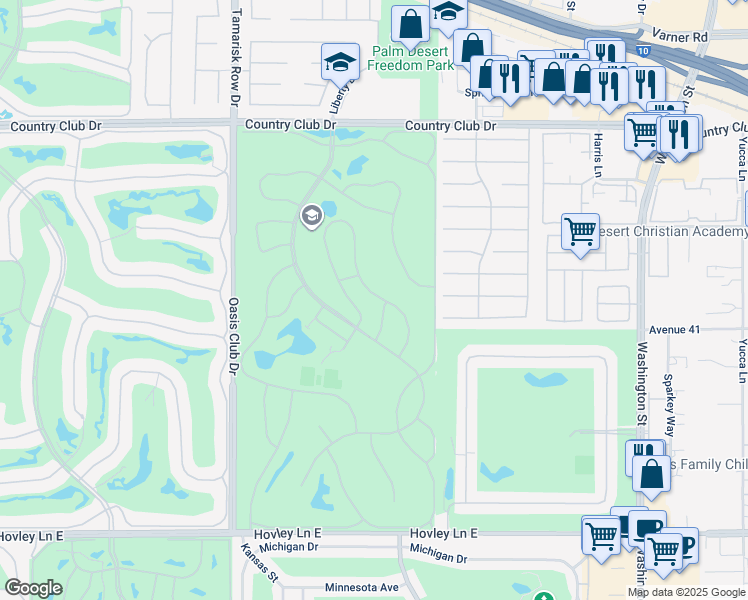 map of restaurants, bars, coffee shops, grocery stores, and more near 40789 La Costa Circle East in Palm Desert