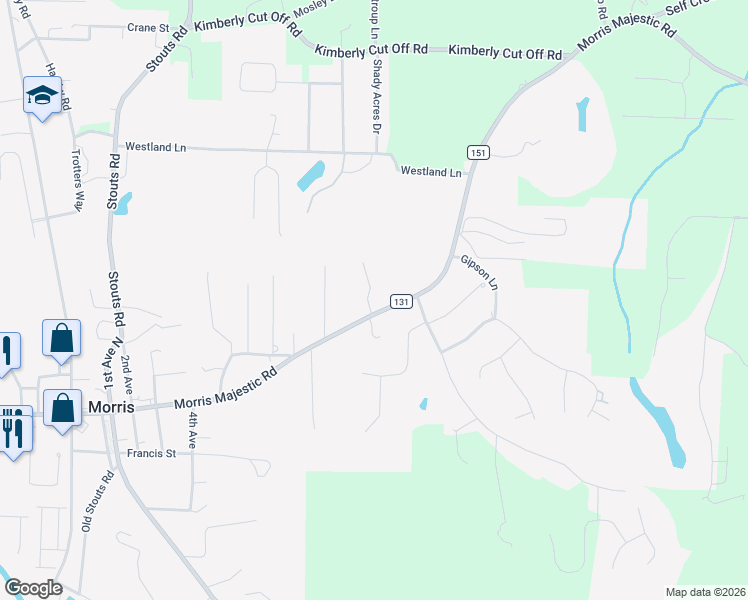 map of restaurants, bars, coffee shops, grocery stores, and more near 976 Morris Majestic Road in Morris