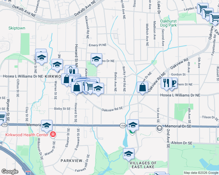 map of restaurants, bars, coffee shops, grocery stores, and more near 21 Branham St NE in Atlanta