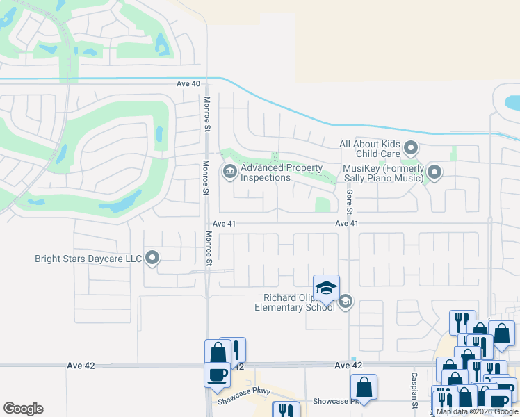 map of restaurants, bars, coffee shops, grocery stores, and more near Avenue 41 in Indio
