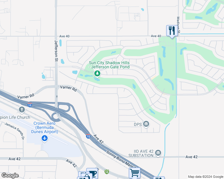 map of restaurants, bars, coffee shops, grocery stores, and more near 80459 Camino Santa Elise in Indio