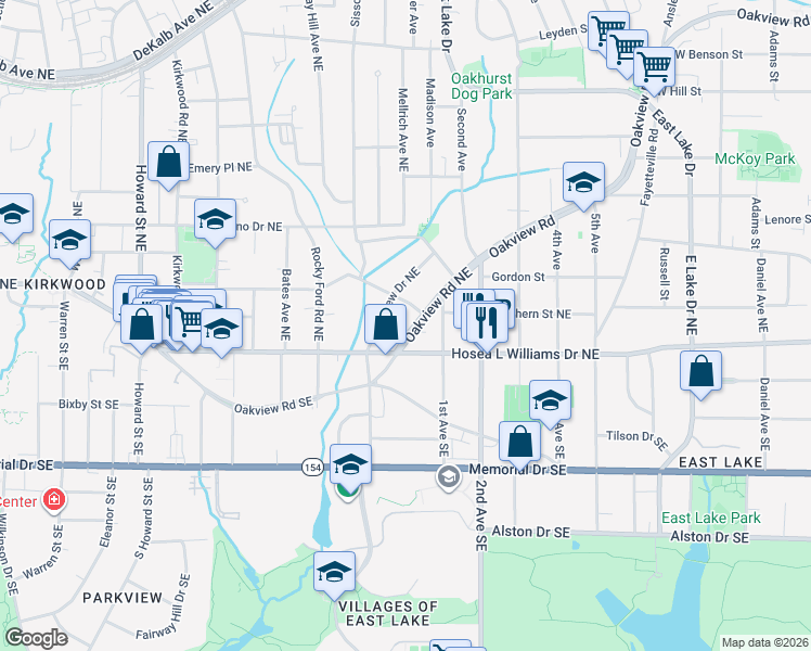 map of restaurants, bars, coffee shops, grocery stores, and more near 2306 Hosea L Williams Drive Northeast in Atlanta