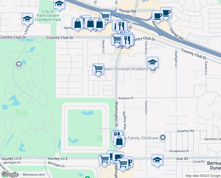 map of restaurants, bars, coffee shops, grocery stores, and more near 40970 Breezy Pass Road in Palm Desert