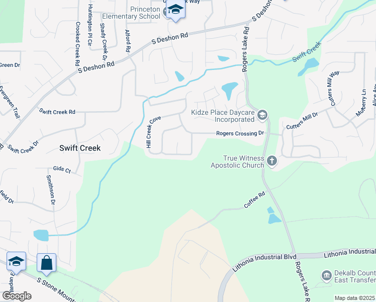 map of restaurants, bars, coffee shops, grocery stores, and more near 6948 Dalehollow Drive in Lithonia
