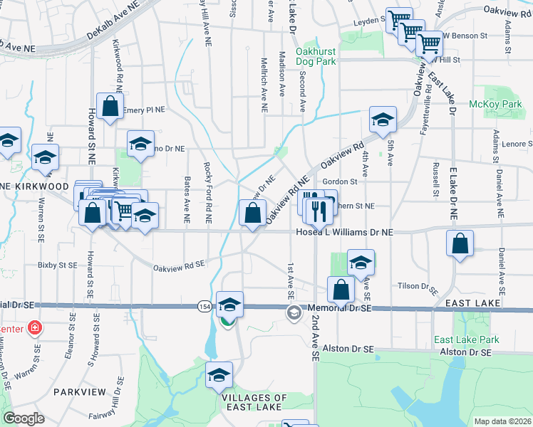 map of restaurants, bars, coffee shops, grocery stores, and more near 2306 Hosea L Williams Drive Northeast in Atlanta