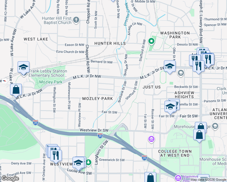 map of restaurants, bars, coffee shops, grocery stores, and more near 1310 Douglas Street Southwest in Atlanta