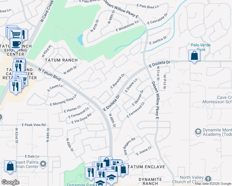 map of restaurants, bars, coffee shops, grocery stores, and more near 4833 East Baker Drive in Cave Creek