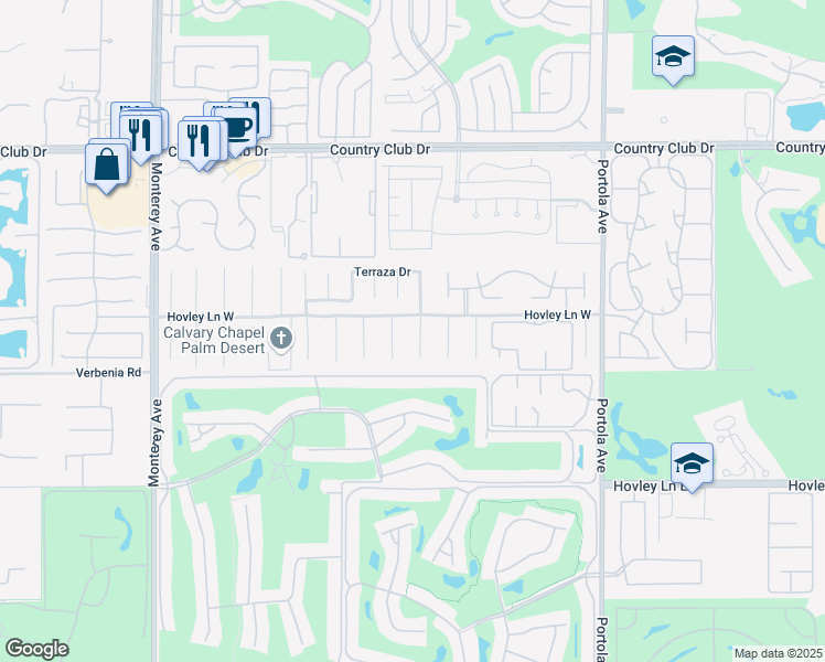 map of restaurants, bars, coffee shops, grocery stores, and more near 40785 Avenue Arcada in Palm Desert