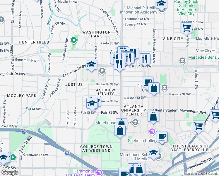 map of restaurants, bars, coffee shops, grocery stores, and more near 969 Palmetto Avenue Southwest in Atlanta