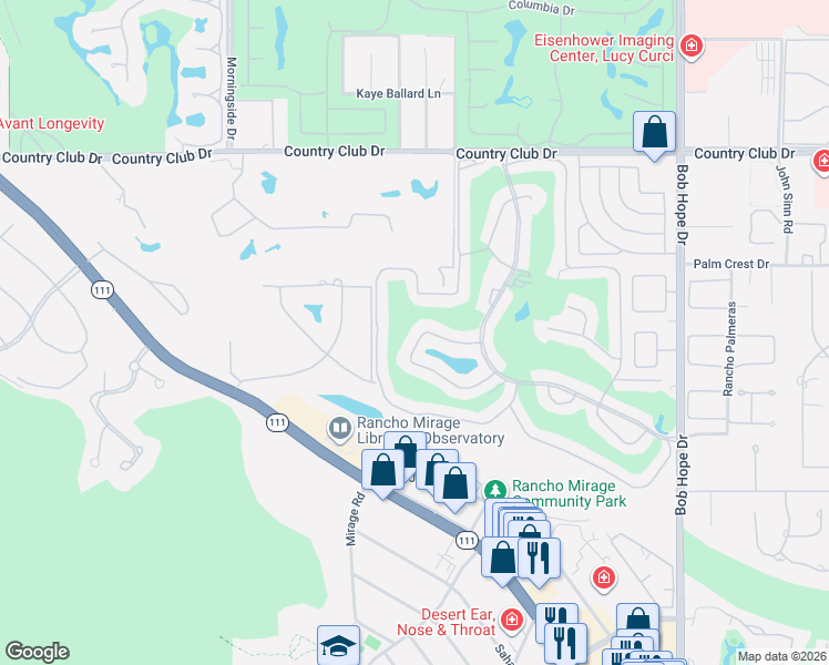 map of restaurants, bars, coffee shops, grocery stores, and more near 48 Palma Drive in Rancho Mirage