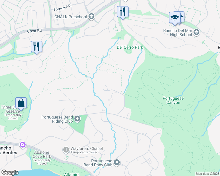 map of restaurants, bars, coffee shops, grocery stores, and more near 85 Vanderlip Drive in Rancho Palos Verdes