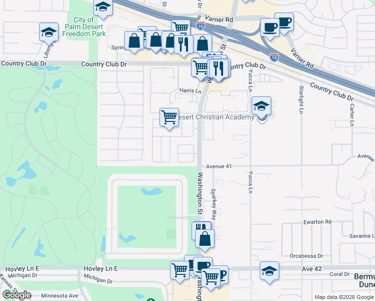 map of restaurants, bars, coffee shops, grocery stores, and more near 40880 Whirling Wind Drive in Palm Desert