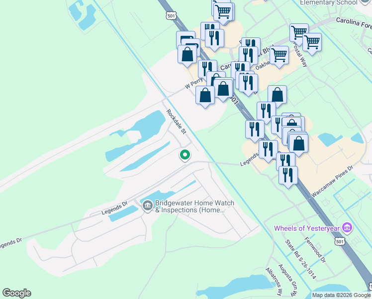 map of restaurants, bars, coffee shops, grocery stores, and more near 154 Rockdale Street in Myrtle Beach