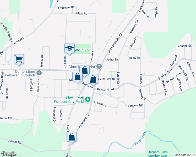 map of restaurants, bars, coffee shops, grocery stores, and more near in Weaver