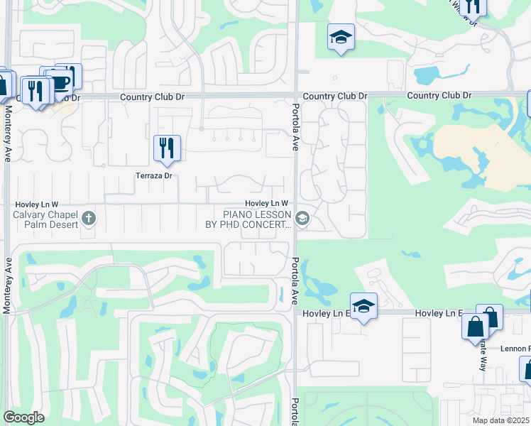 map of restaurants, bars, coffee shops, grocery stores, and more near 195 Winterhaven Circle in Palm Desert